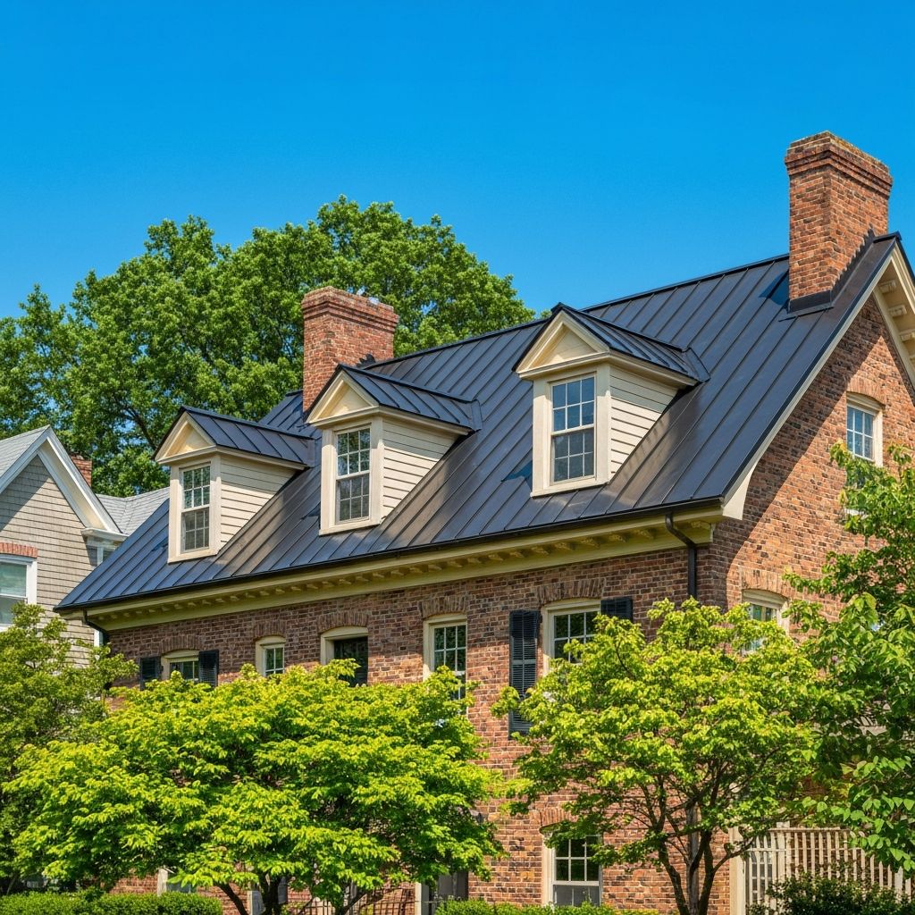 Metal roof on a historic-style home with dormers in Jefferson City, Missouri