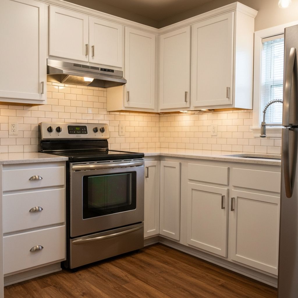Painted cabinets with tile backsplash in Jefferson City, Missouri