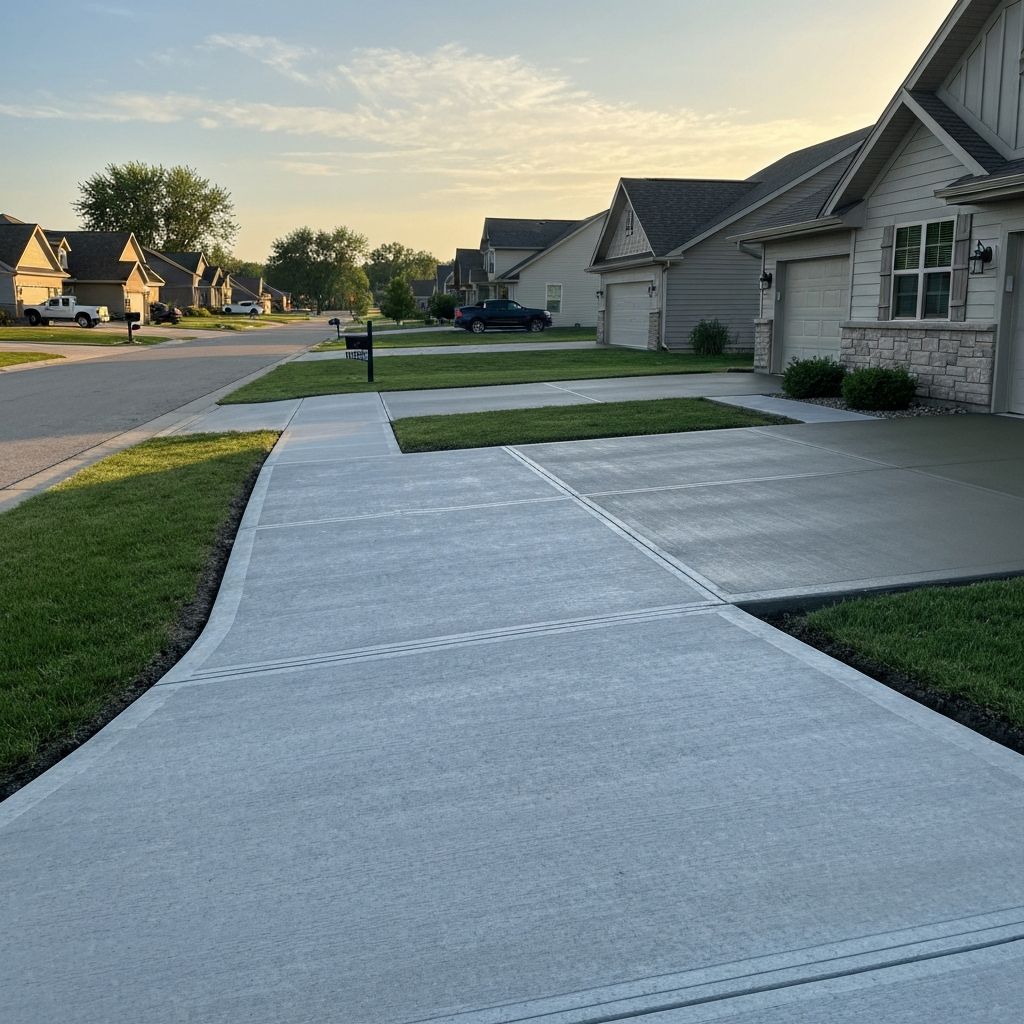 Freshly poured concrete driveway and sidewalk in Missouri