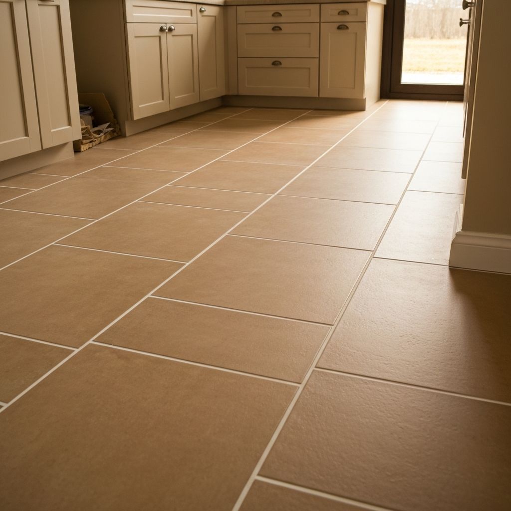 Ceramic tile flooring installation in a kitchen in Macon Missouri